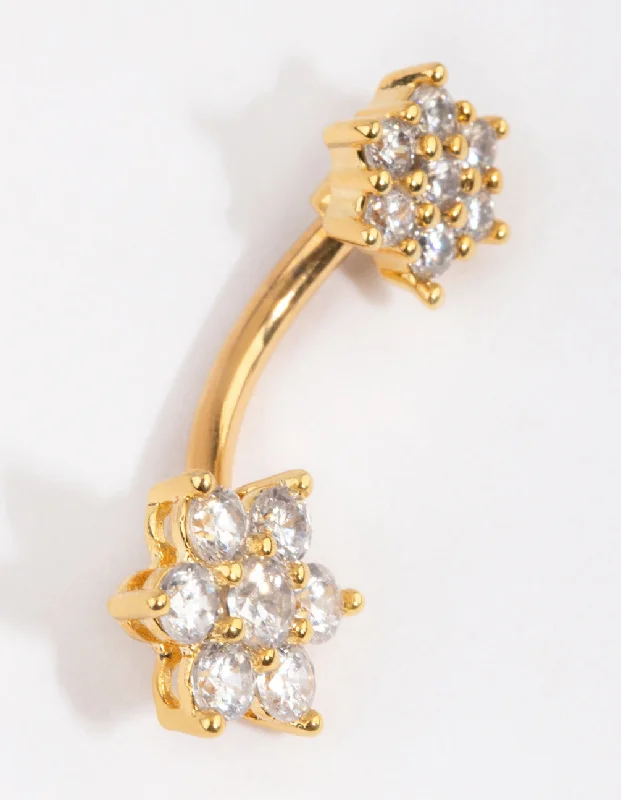 Comfortable Belly Rings for All-Day Comfort -Gold Plated Titanium Flower Belly Bar