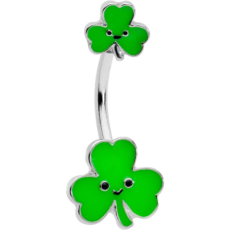 Comfortable Belly Rings with Shiny Finish -Sweet Happy Shamrocks St Patricks Day Double Mount Belly Ring