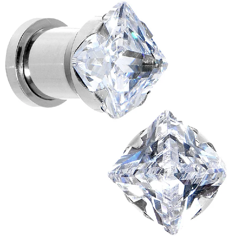 Women's Earrings – Elegant Designs for Every Personality--Clear CZ Gem Stainless Steel Screw Fit Tunnel Plug Set 0 Gauge
