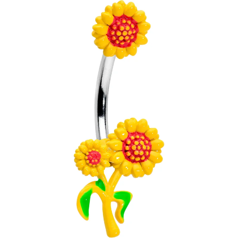 Unique Belly Rings with Colorful Stones -Happy Sunflower Trio Double Mount Belly Ring Unique Belly Rings with Colorful Stones -Happy Sunflower Trio Double Mount Belly Ring