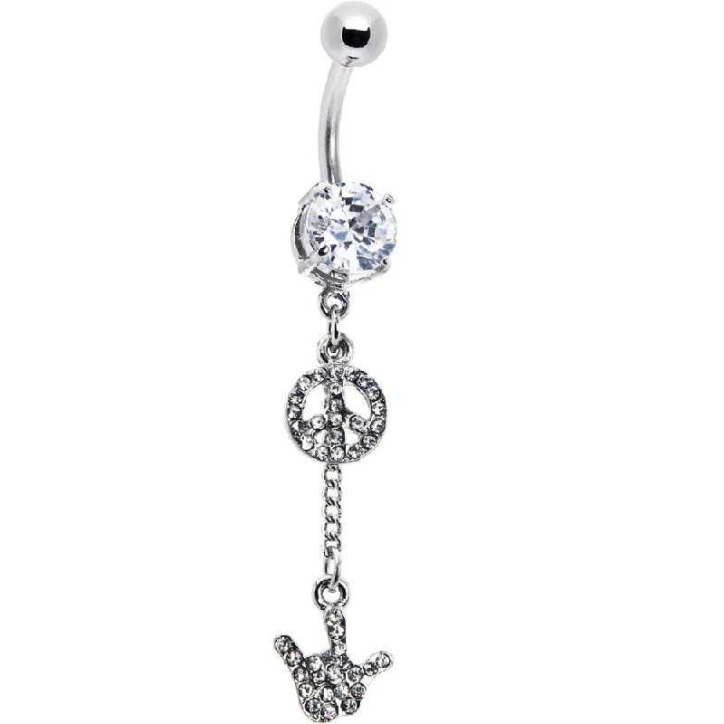 Comfortable Belly Rings for Chic Fashion -Crystalline Gem Peace Symbols Belly Ring