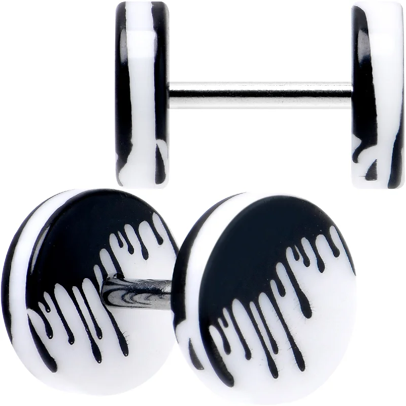 Women's Earrings – Elegant Designs for Every Personality--16 Gauge White Black Drip Acrylic Cheater Plug Set