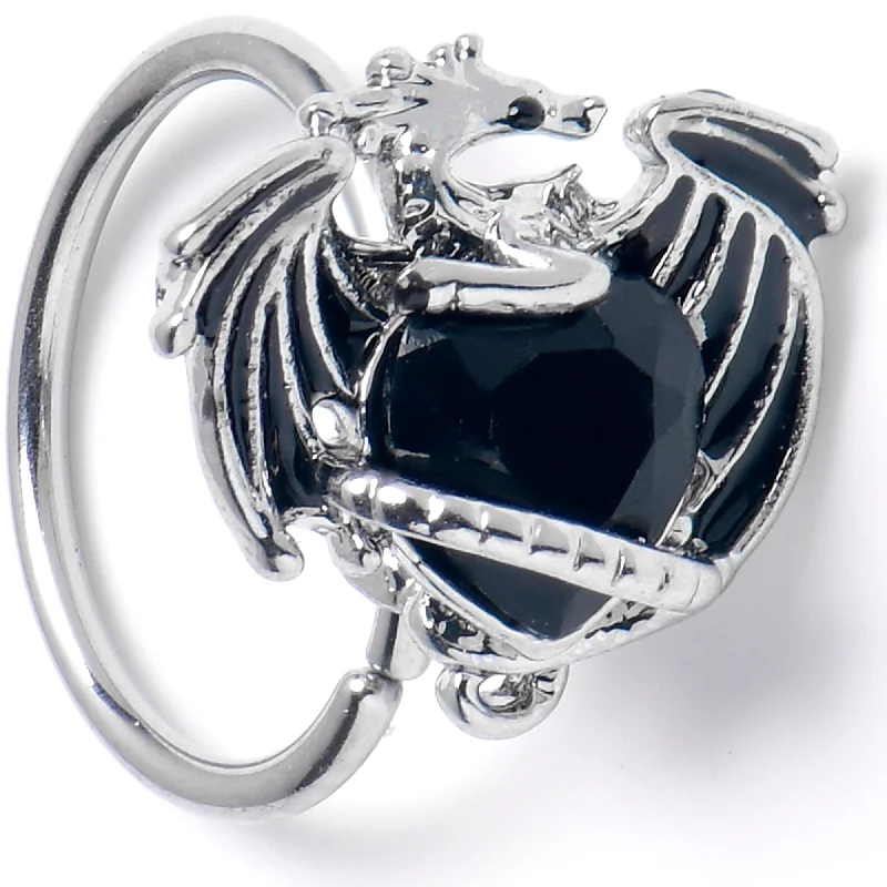 Cute Nose Rings -20 Gauge 5/16 Black CZ Gem Heart ofDragon Nose Hoop