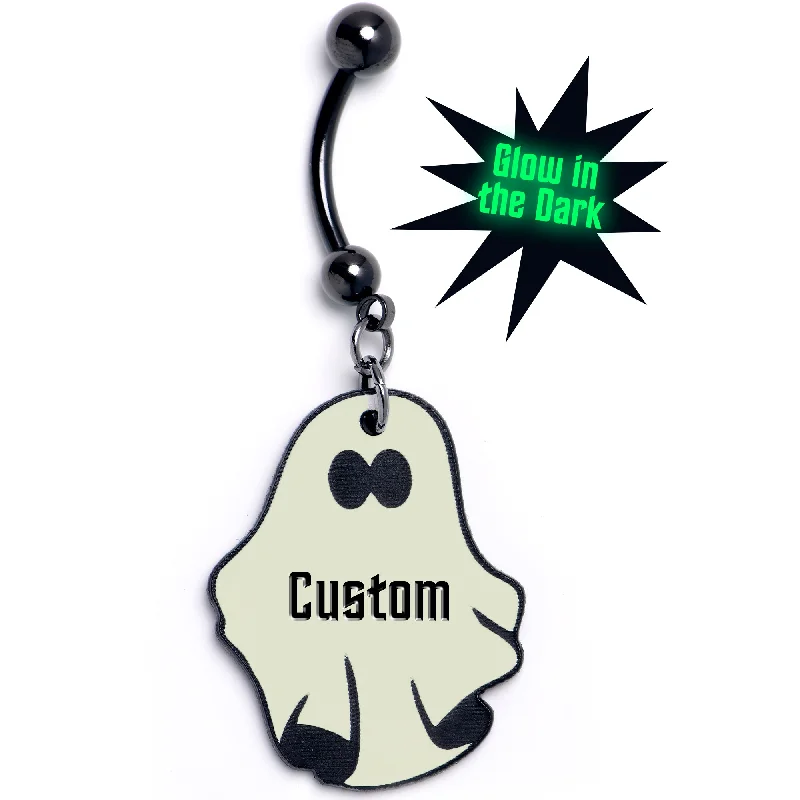 Trendy Belly Rings for Fashion-Lovers -Custom Black Glow In The Dark Halloween Ghost Dangle Belly Ring Trendy Belly Rings for Fashion-Lovers -Custom Black Glow In The Dark Halloween Ghost Dangle Belly Ring