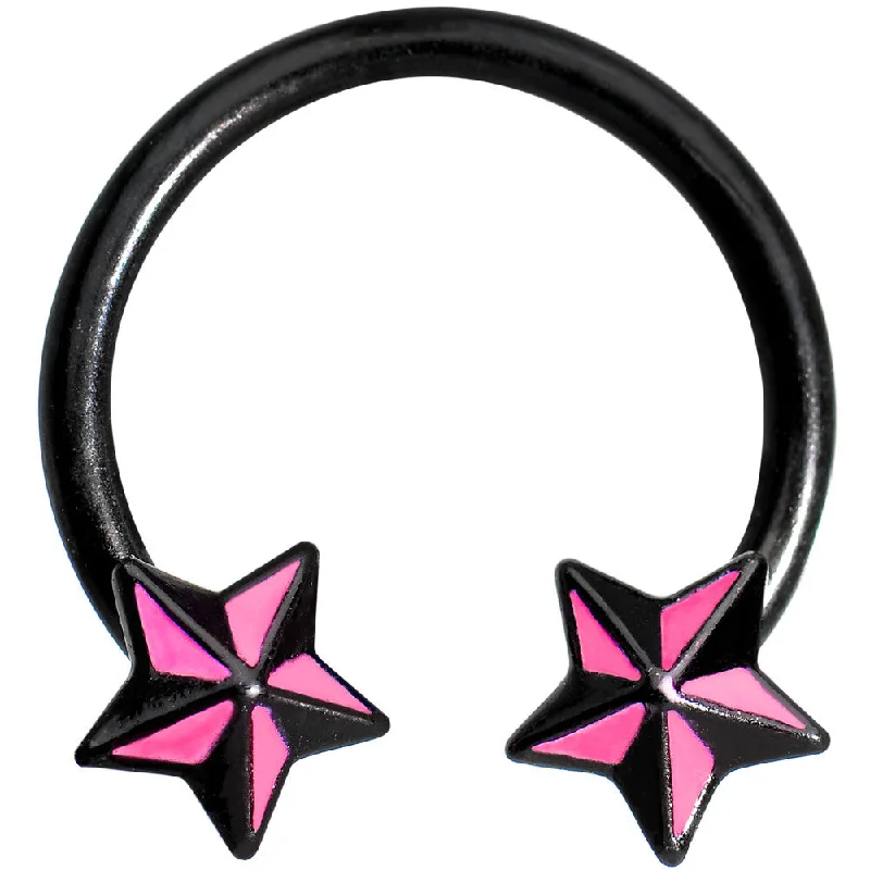 Women's Earrings – Elegant Designs for Every Personality--14 Gauge 9/16 Black Pink Nautical Star Horseshoe Circular Barbell