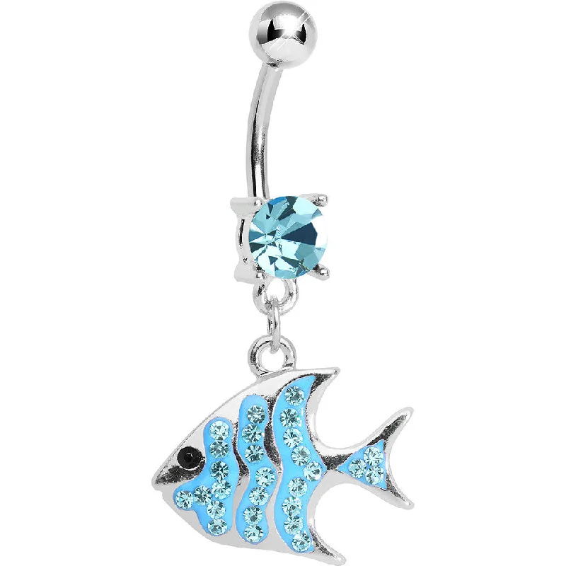 Comfortable Belly Rings for Trendy Fashion -Aqua Gem Paved Brilliant Fish Dangle Belly Ring Comfortable Belly Rings for Trendy Fashion -Aqua Gem Paved Brilliant Fish Dangle Belly Ring