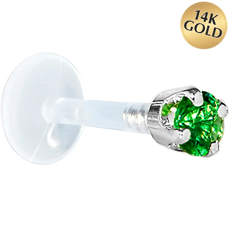 Women's Earrings – Elegant Designs for Every Personality--16 Gauge 1/4 Solid 14KT White Gold 3mm Green Cubic Zirconia Bioplast Tragus Earring Stud Women's Earrings – Elegant Designs for Every Personality--16 Gauge 1/4 Solid 14KT White Gold 3mm Green Cubic Zirconia Bioplast Tragus Earring Stud