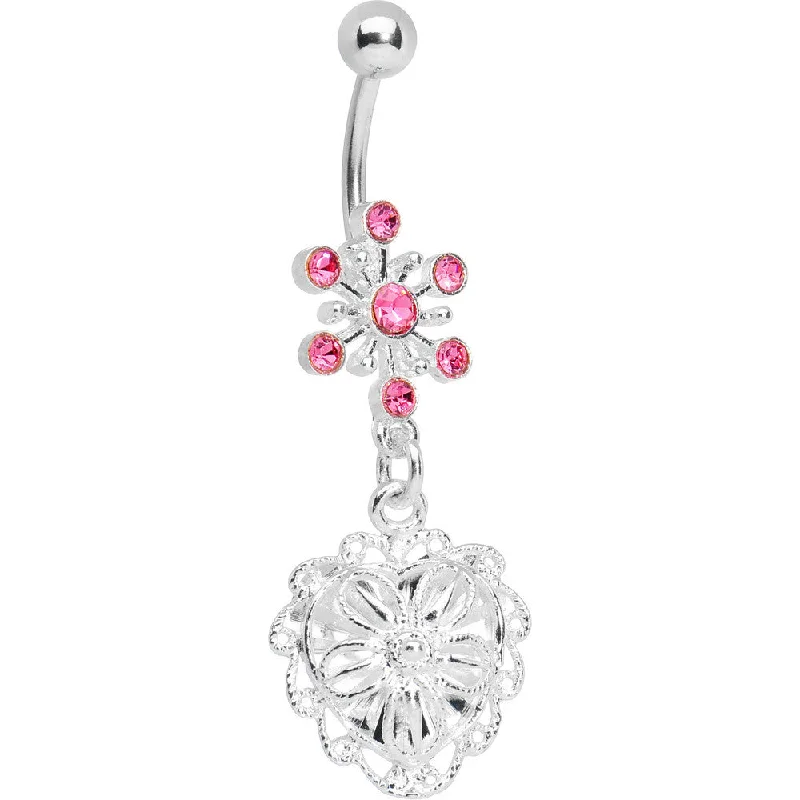 Stunning Belly Rings for Fashionable Women -Pink Gem Starburst Flowering Heart Belly Ring Stunning Belly Rings for Fashionable Women -Pink Gem Starburst Flowering Heart Belly Ring