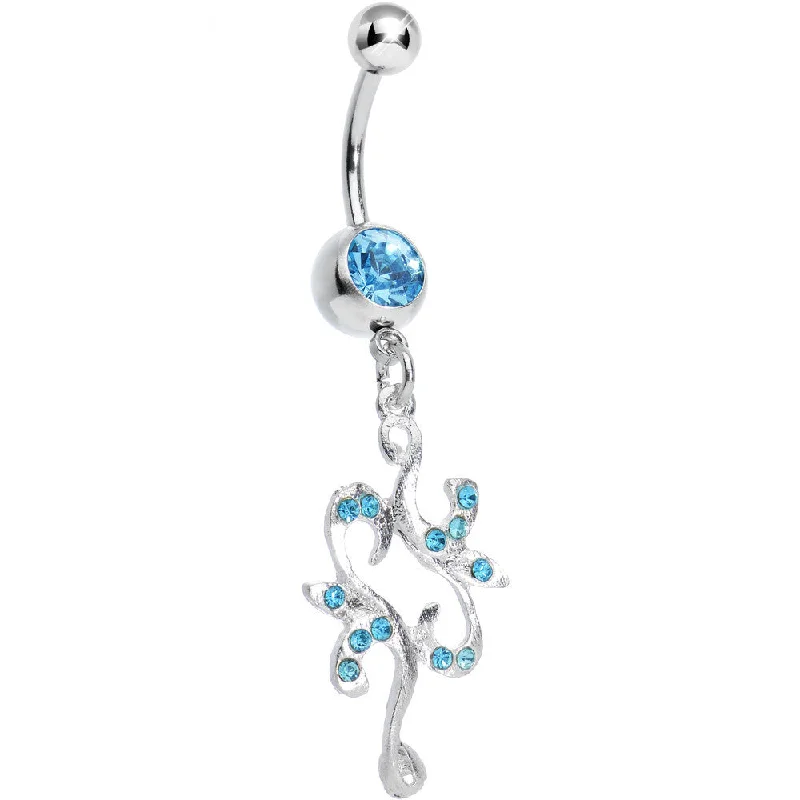 Unique Belly Rings with Artistic Shapes -Aqua Gem Twisted Separate Heart Dangle Belly Ring Unique Belly Rings with Artistic Shapes -Aqua Gem Twisted Separate Heart Dangle Belly Ring