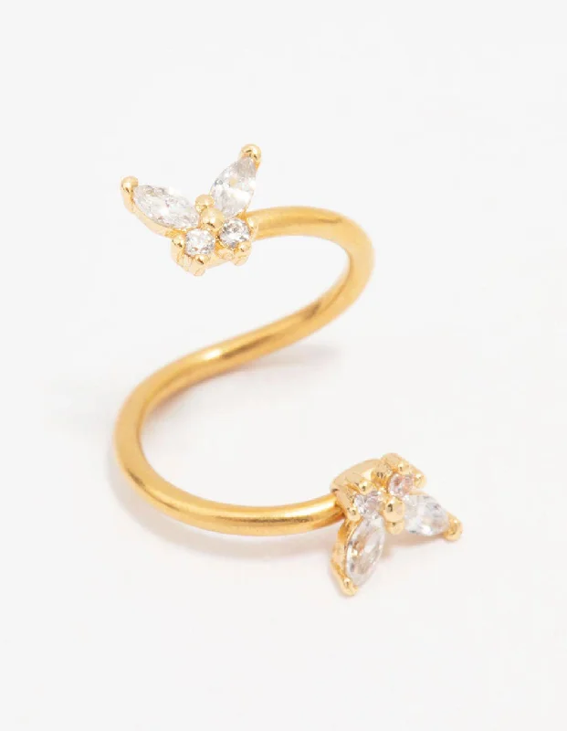 Unique Belly Rings with Shiny Detailing -Gold Plated Surgical Steel Twisted Butterfly Belly Piercing Unique Belly Rings with Shiny Detailing -Gold Plated Surgical Steel Twisted Butterfly Belly Piercing