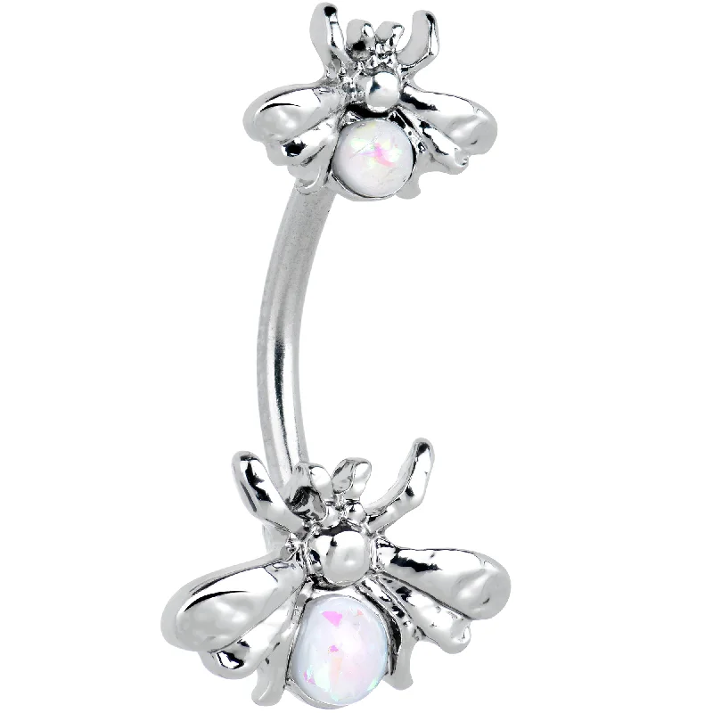 Comfortable Belly Rings for Everyday Use -White Opalescent Bees Beautiful Insect Double Mount Belly Ring Comfortable Belly Rings for Everyday Use -White Opalescent Bees Beautiful Insect Double Mount Belly Ring