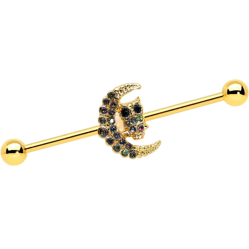 Women's Earrings – Elegant Designs for Every Personality--14 Gauge Aurora Black Gem Gold Tone Owl Moon Industrial Barbell 38mm Women's Earrings – Elegant Designs for Every Personality--14 Gauge Aurora Black Gem Gold Tone Owl Moon Industrial Barbell 38mm