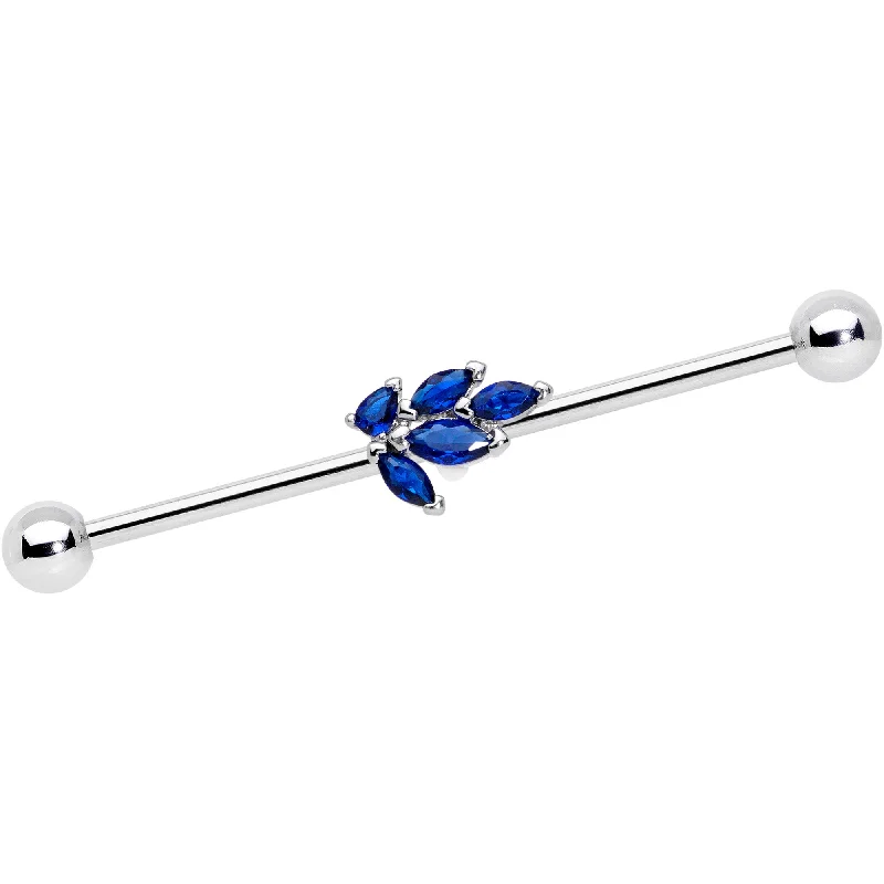 Women's Earrings – Elegant Designs for Every Personality--14 Gauge Blue Gem Leaf Cluster Industrial Barbell 38mm Women's Earrings – Elegant Designs for Every Personality--14 Gauge Blue Gem Leaf Cluster Industrial Barbell 38mm