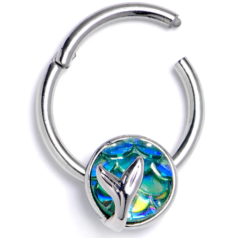 Elegant Nose Rings with Luxurious Look -16 Gauge 3/8 Mermaid Light Blue Scale Tail Hinged Segment Ring Elegant Nose Rings with Luxurious Look -16 Gauge 3/8 Mermaid Light Blue Scale Tail Hinged Segment Ring