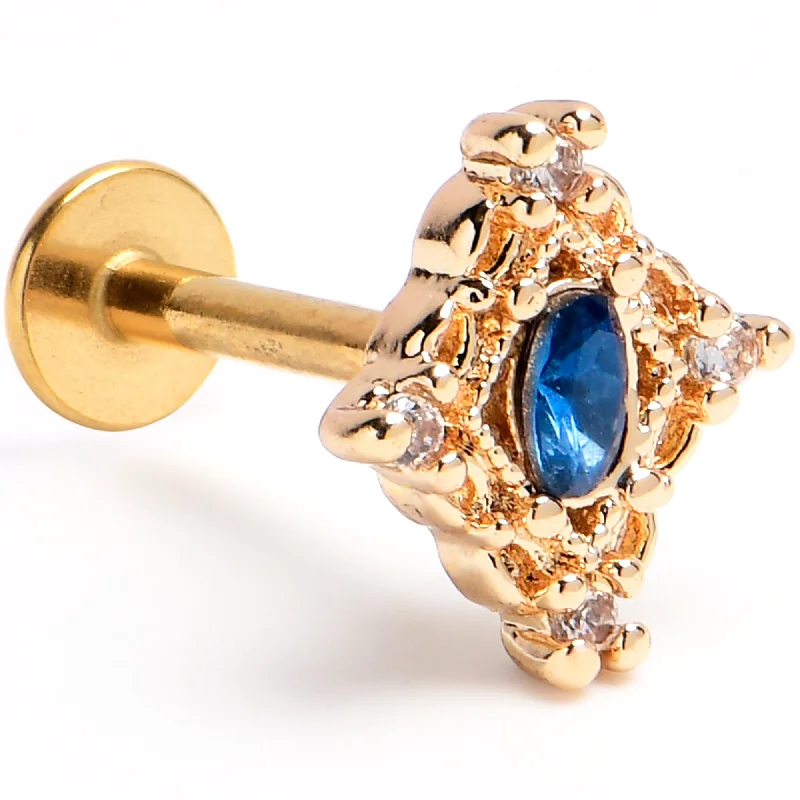 Designer Lip Rings with Sleek Finishes16 Gauge 5/16 Blue Gem Gold Tone Rich Rhombus Labret Monroe Tragus