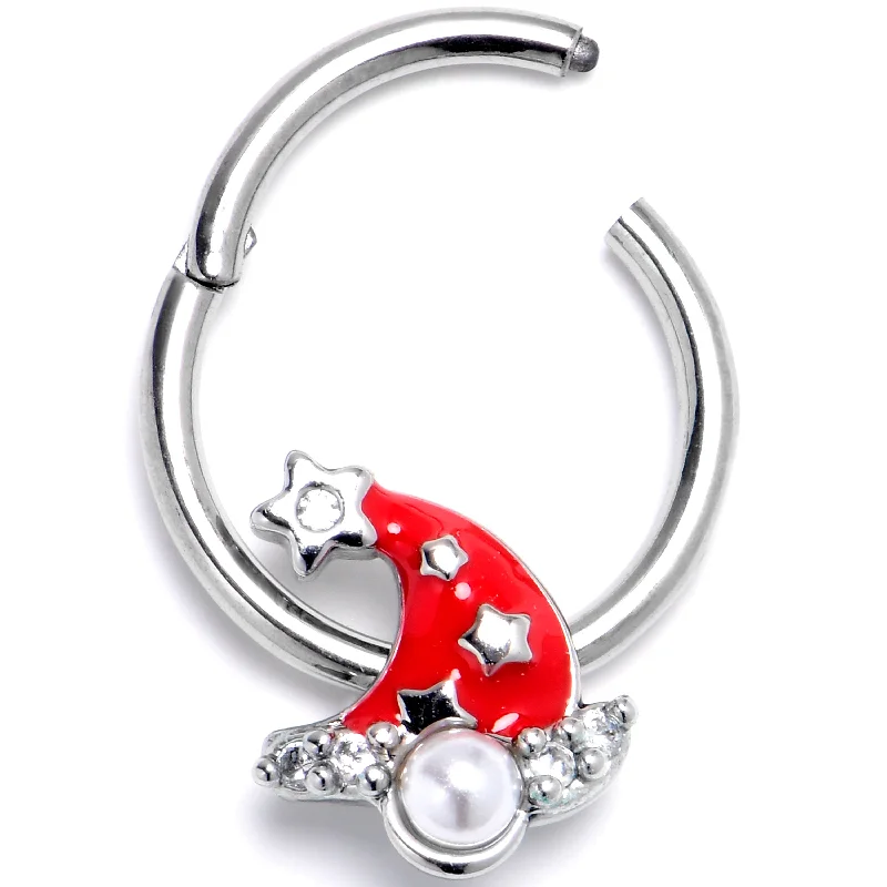 Comfortable and Elegant Nose Rings -16 Gauge 3/8 Clear Gem Santa Hat Stars Red Hinged Segment Ring Comfortable and Elegant Nose Rings -16 Gauge 3/8 Clear Gem Santa Hat Stars Red Hinged Segment Ring