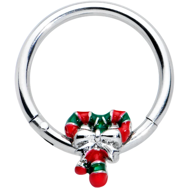Chic Nose Rings with Sparkling Stones -16 Gauge 3/8 Pair of Christmas Candy Canes Hinged Segment Ring Chic Nose Rings with Sparkling Stones -16 Gauge 3/8 Pair of Christmas Candy Canes Hinged Segment Ring