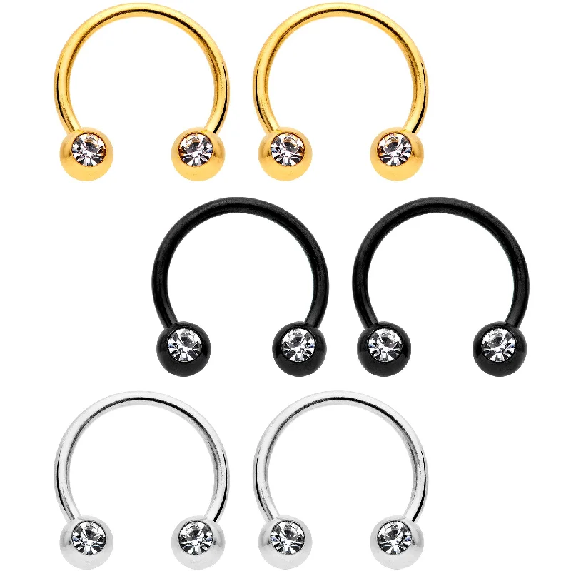 Lip Rings for Edgy and Unique Styles16 Gauge 3/8 Clear Gem Variety Horseshoe Nipple Ring Set of 6