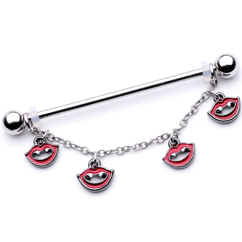 Women's Earrings – Elegant Designs for Every Personality--14 Gauge Monster Fang Halloween Chain Dangle Industrial Barbell 38mm