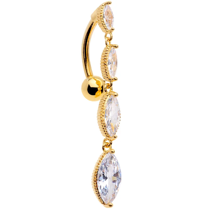 Stunning Belly Rings with Gorgeous Shine -Clear CZ Gem Gold Tone Waterfall Dangle Top Mount Belly Ring Stunning Belly Rings with Gorgeous Shine -Clear CZ Gem Gold Tone Waterfall Dangle Top Mount Belly Ring