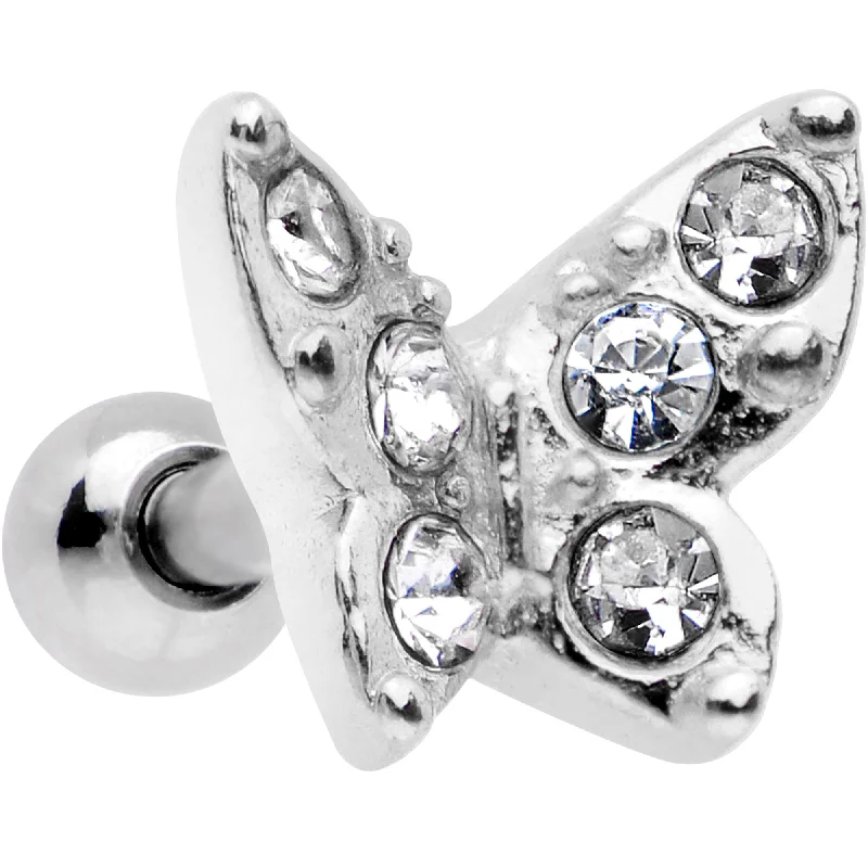 Women's Earrings – Elegant Designs for Every Personality--16 Gauge Clear Gem Silver Tone Butterfly Tragus Cartilage Earring