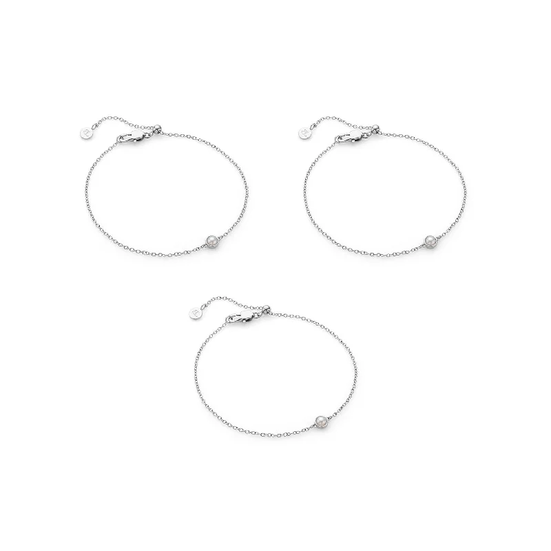 Elegant Thin Bangle Bracelets for Women-Pearl Bracelet Bundle (Silver)
