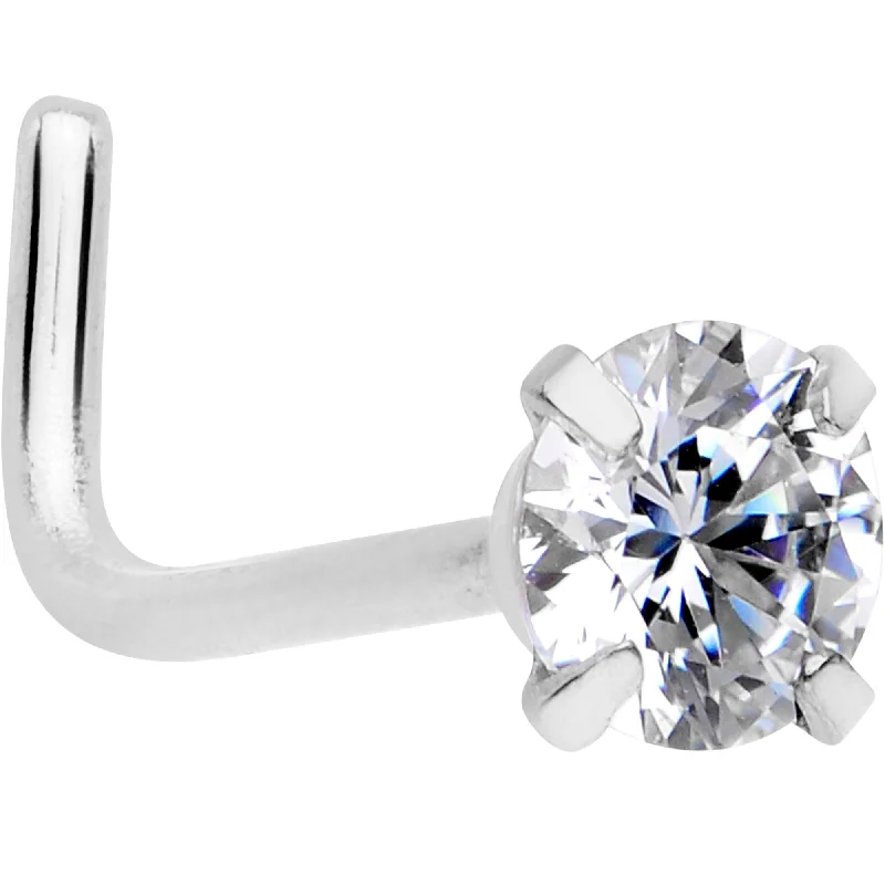 Nose Rings with Oval Shapes -20 Gauge 1/4 Clear 3mm CZ Gem Steel L-Shape Nose Ring