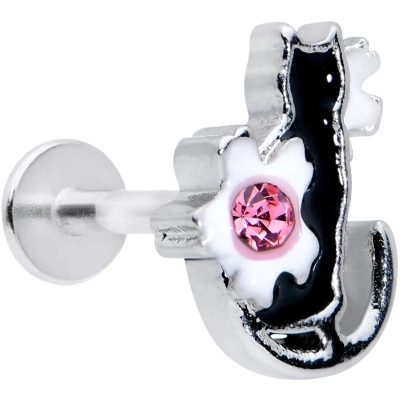 Lip Rings for Trendy Piercing Styles16 Gauge 5/16 Pink Gem Black Cat White Flowers Labret Monroe Tragus