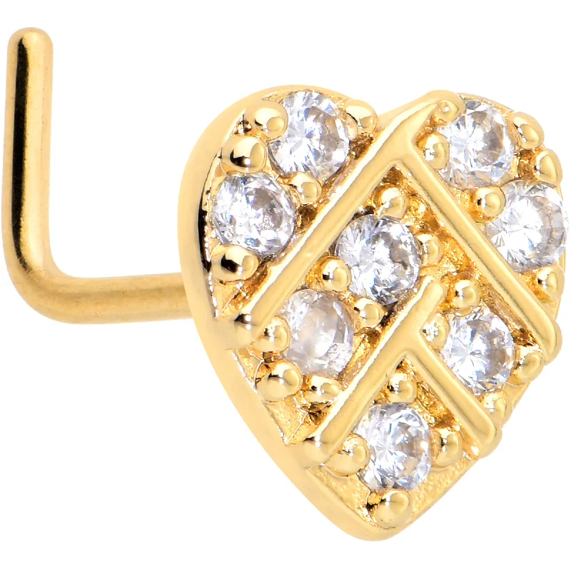 Nose Rings for Men -20 Gauge 7mm Clear Gem Gold Tone Lattice Heart L Shape Nose Ring Nose Rings for Men -20 Gauge 7mm Clear Gem Gold Tone Lattice Heart L Shape Nose Ring