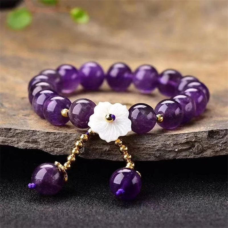Handcrafted Gemstone Bangles for Women-Buddha Stones Natural Amethyst Crystal Flower Spiritual Healing Bracelet Handcrafted Gemstone Bangles for Women-Buddha Stones Natural Amethyst Crystal Flower Spiritual Healing Bracelet