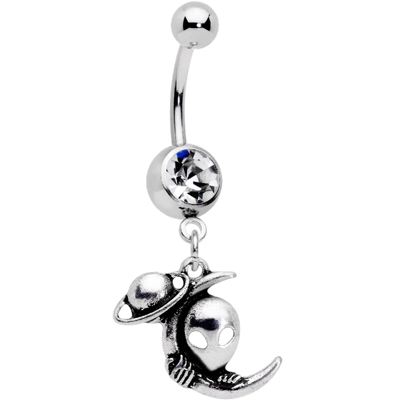 Unique Belly Rings with Artistic Shine -Clear Gem UFO Aliens Are Watching Dangle Belly Ring Unique Belly Rings with Artistic Shine -Clear Gem UFO Aliens Are Watching Dangle Belly Ring