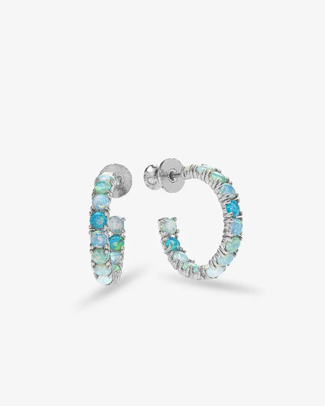 Women's Earrings – Elegant Designs for Every Personality--Heiress Ombré Hoops .75" - Silver|Blue Opal Ombré