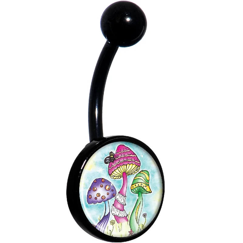 Stunning Belly Rings with Sparkling Stones -Psychedelic Magic Mushrooms Black Belly Ring Stunning Belly Rings with Sparkling Stones -Psychedelic Magic Mushrooms Black Belly Ring