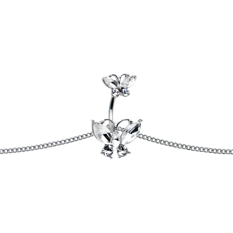 Belly Rings with Designer Finish for Exclusive Looks -Clear Gem Butterfly Beauties Double Mount Belly Ring Belly Chain Belly Rings with Designer Finish for Exclusive Looks -Clear Gem Butterfly Beauties Double Mount Belly Ring Belly Chain