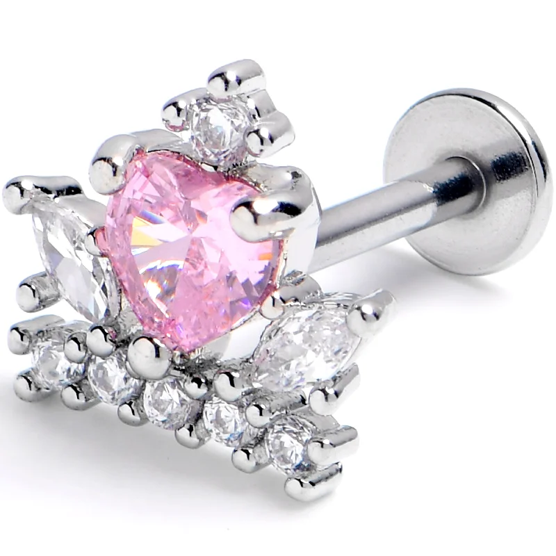 Designer Lip Rings for Fashion-Forward Women16 Gauge 5/16 Pink Clear Gem Heart Crown Labret Monroe Tragus
