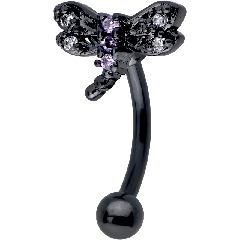 Women's Earrings – Elegant Designs for Every Personality--16 Gauge 5/16 Purple CZ Gem Black Night Dragonfly Curved Eyebrow Ring Women's Earrings – Elegant Designs for Every Personality--16 Gauge 5/16 Purple CZ Gem Black Night Dragonfly Curved Eyebrow Ring
