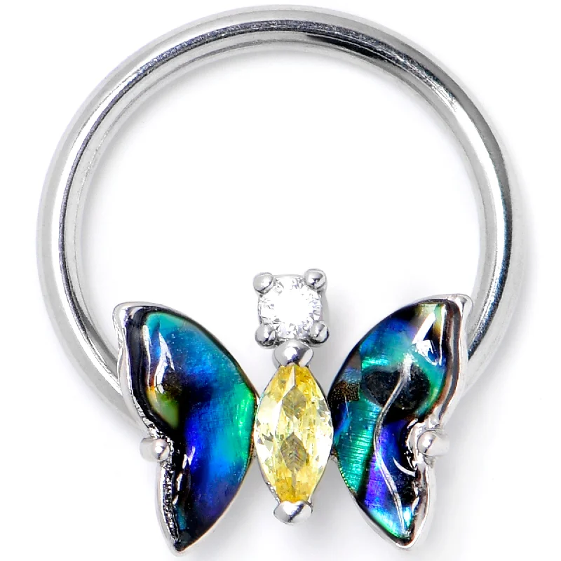Women's Earrings – Elegant Designs for Every Personality--16 Gauge 3/8 Yellow Clear Gem Dark Butterfly BCR Captive Ring