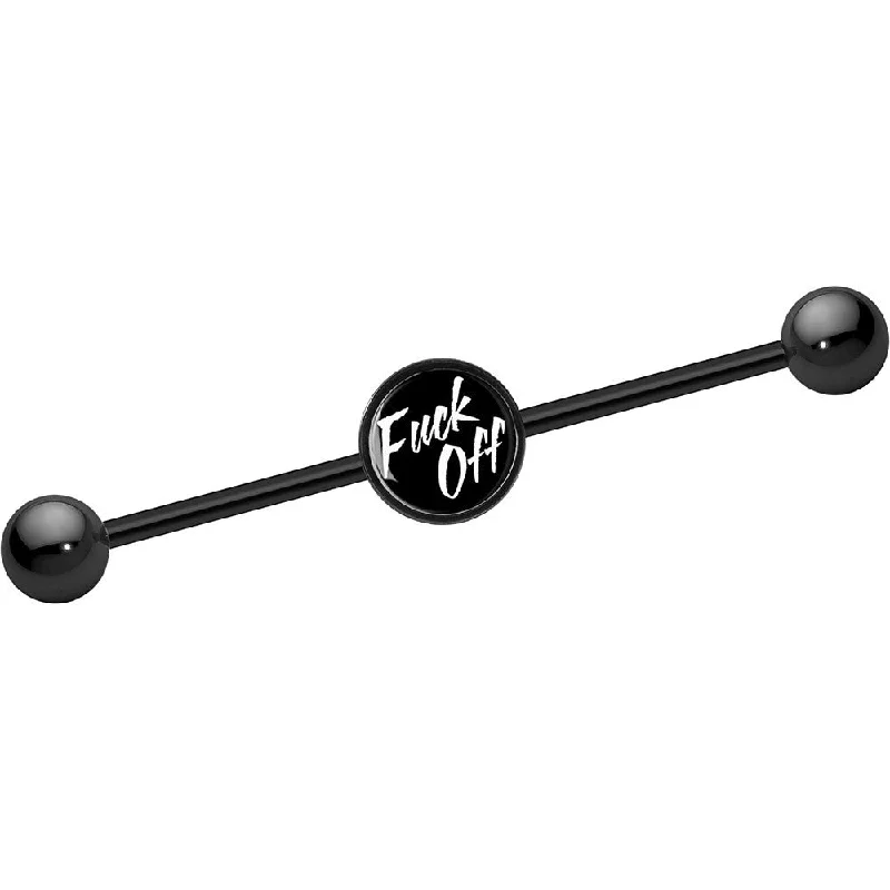 Women's Earrings – Elegant Designs for Every Personality--14 Gauge Black Anodized F*ck Off Industrial Barbell 37mm