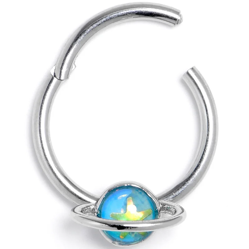 Simple Gold Nose Rings -16 Gauge 3/8 Saturn Star Blue Hinged Segment Ring