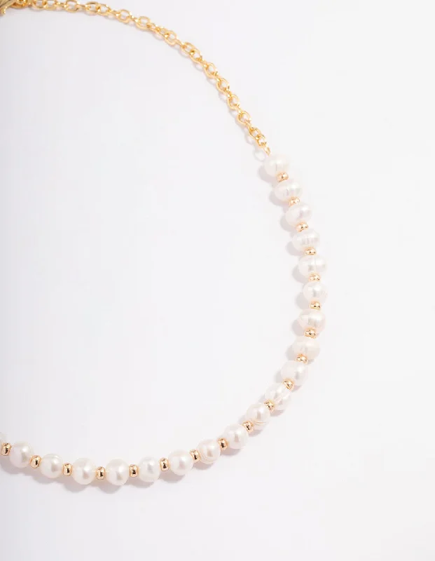 Shop Classic Women's Necklaces & Pendants with a Modern Twist-Gold Plated Freshwater Pearl Half Link Necklace Shop Classic Women's Necklaces & Pendants with a Modern Twist-Gold Plated Freshwater Pearl Half Link Necklace