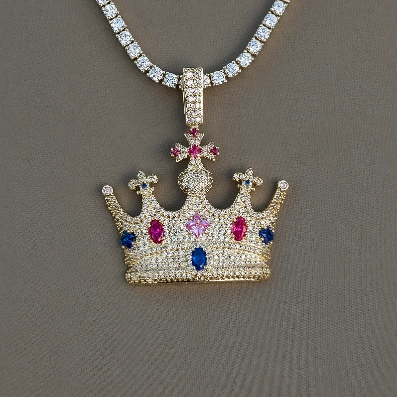 Shop Classic Women's  Necklaces & Pendants with a Modern Twist-Multicolor Crown Pendant in Yellow Gold