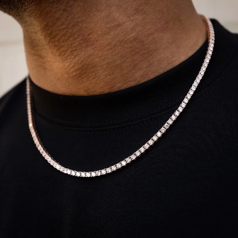 Leather Bracelets with Metal Accents for Men-Diamond Tennis Necklace in Rose Gold- 3mm Leather Bracelets with Metal Accents for Men-Diamond Tennis Necklace in Rose Gold- 3mm