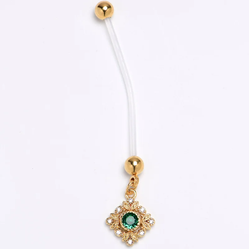 Belly Rings with Vintage Charm -Green Clear Gem Bioplast Royal Beauty PTFE Dangle Pregnancy Belly Ring Belly Rings with Vintage Charm -Green Clear Gem Bioplast Royal Beauty PTFE Dangle Pregnancy Belly Ring