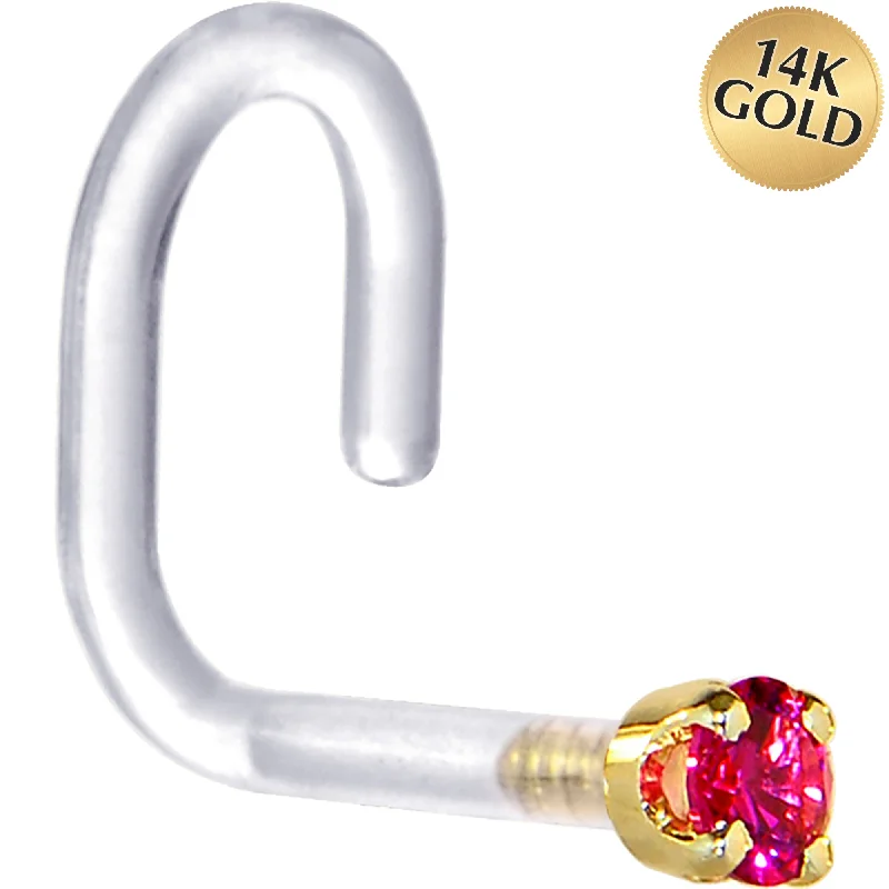 Nose Rings with Large Designs -18 Gauge 1/4 Yellow Gold 1.5mm Red Cubic Zirconia Bioplast Nose Ring Nose Rings with Large Designs -18 Gauge 1/4 Yellow Gold 1.5mm Red Cubic Zirconia Bioplast Nose Ring