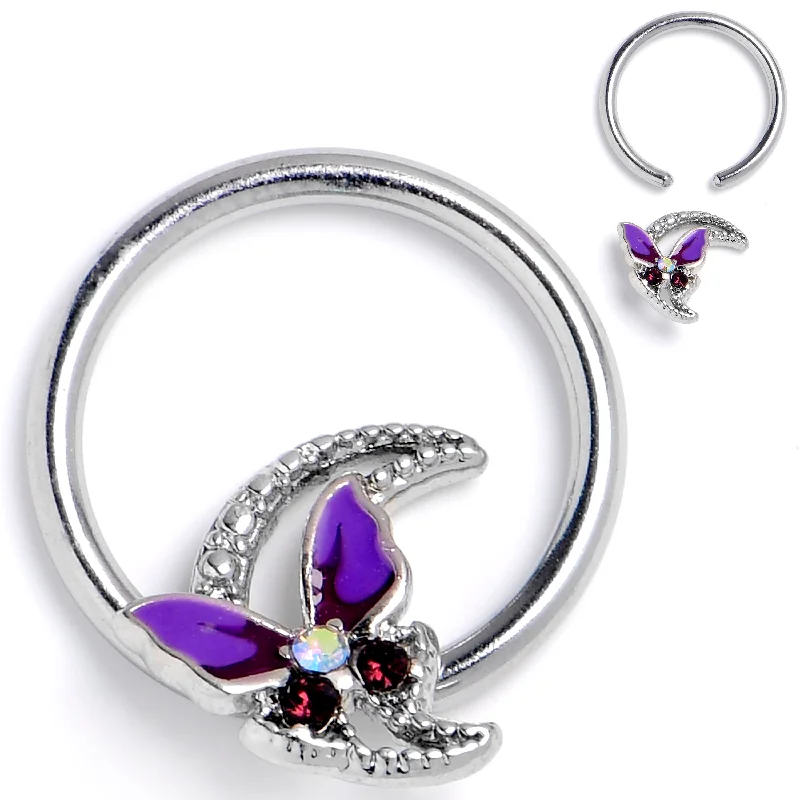Women's Earrings – Elegant Designs for Every Personality--16 Gauge 3/8 Aurora Gem Butterfly Purple Beauty BCR Captive Ring