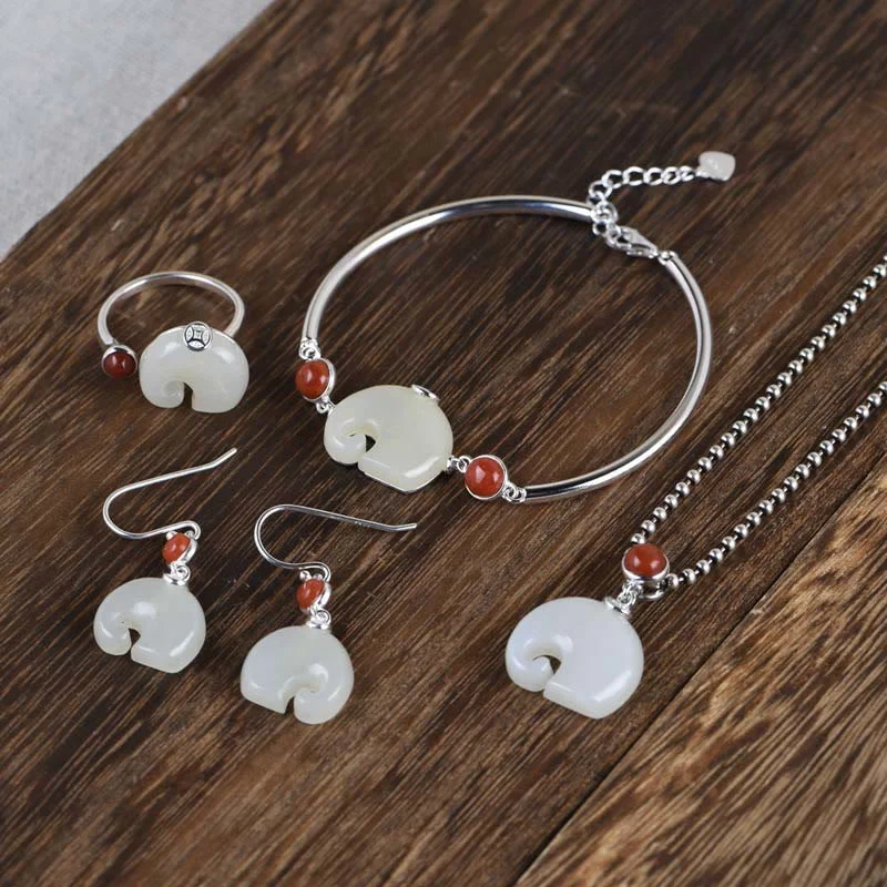 Traditional Gold Bangles for Wedding-Buddha Stones 925 Sterling Silver Elephant Hetian Jade Abundance Necklace Pendant Bracelet Ring Earrings Set Traditional Gold Bangles for Wedding-Buddha Stones 925 Sterling Silver Elephant Hetian Jade Abundance Necklace Pendant Bracelet Ring Earrings Set