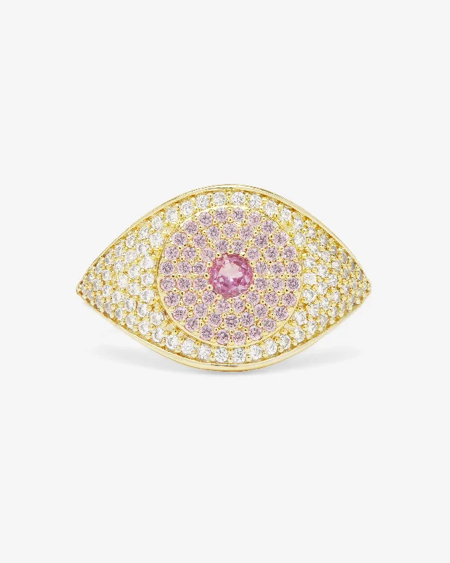 Chic Women's Rings for Fashion-Forward Looks-Rose Evil Eye Ring - Gold|Pink Sapphire