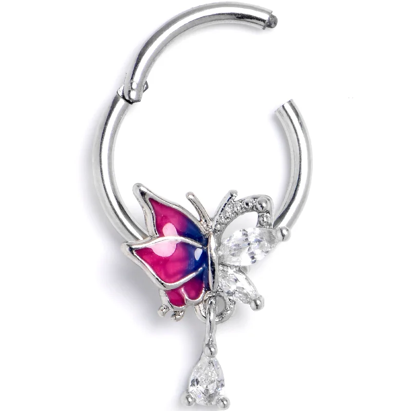 Women's Earrings – Elegant Designs for Every Personality--16 Gauge 3/8 Clear CZ Gem Dazzling Butterfly Purple Hinged Segment Ring Women's Earrings – Elegant Designs for Every Personality--16 Gauge 3/8 Clear CZ Gem Dazzling Butterfly Purple Hinged Segment Ring