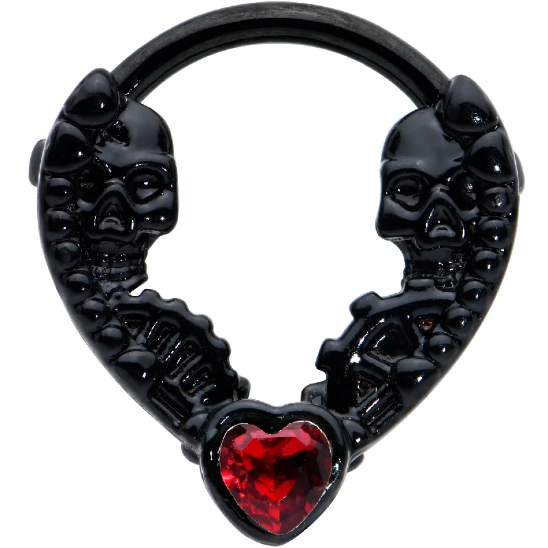 Women's Earrings – Elegant Designs for Every Personality--16 Gauge 3/8 Red Gem Black Steampunk Skeleton Heart Cartilage Clicker