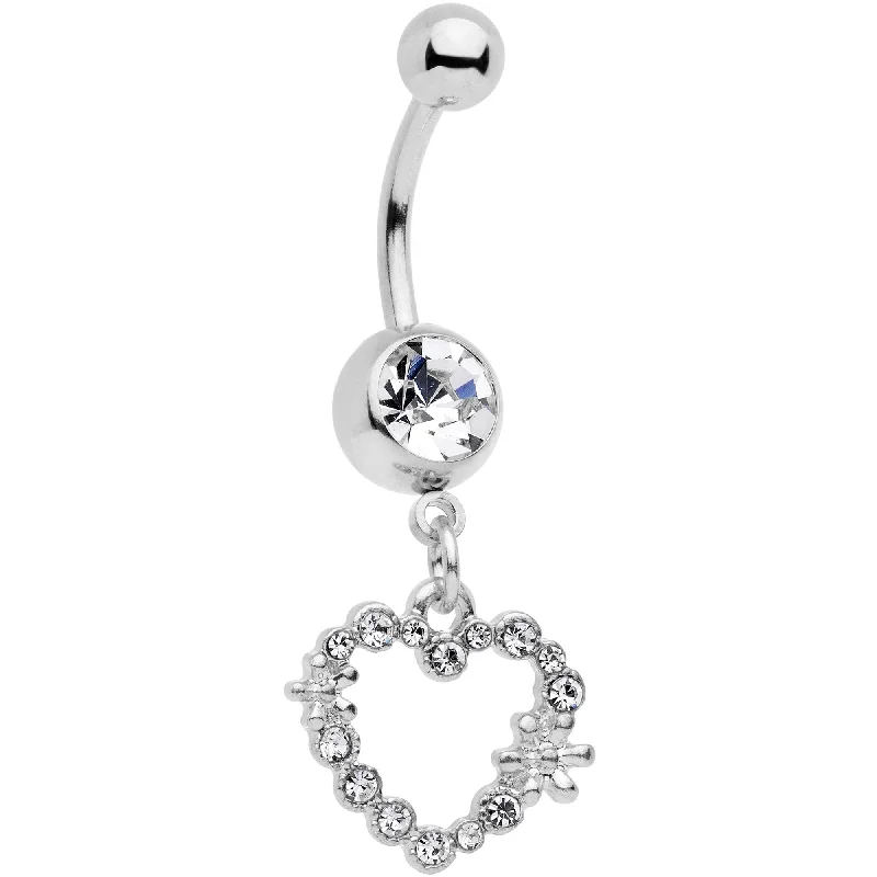 Trendy Belly Rings for Statement Designs -Clear Gem Valentine Flower Burst Heart Dangle Belly Ring Trendy Belly Rings for Statement Designs -Clear Gem Valentine Flower Burst Heart Dangle Belly Ring